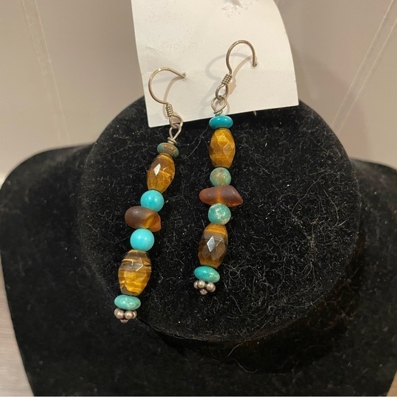 Faux Turquoise Beaded Dangle Earrings - Picture 1 of 3